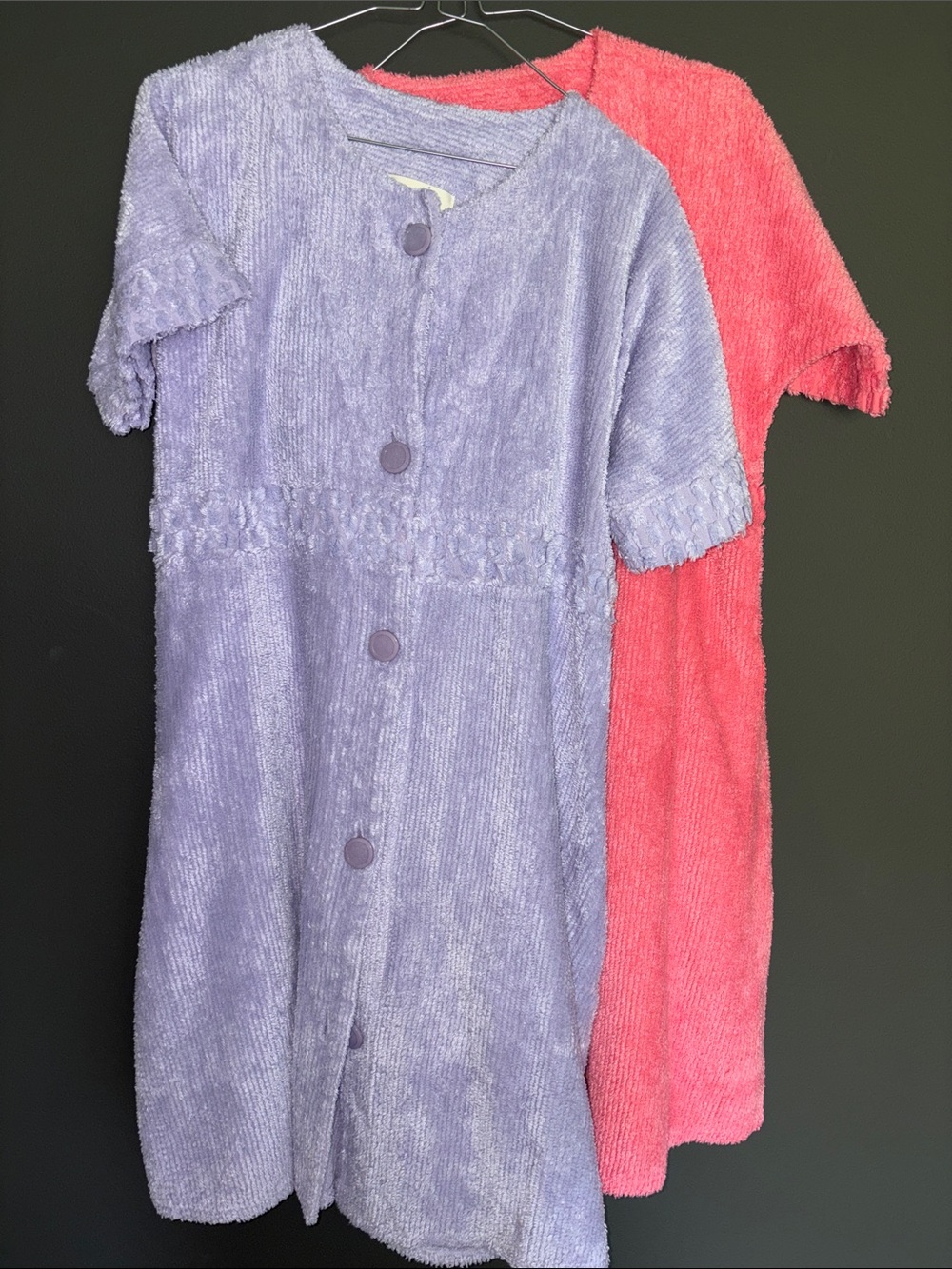 STANHERMAN small Plush Button-Front robes 1 each: Lavender and Coral vintage